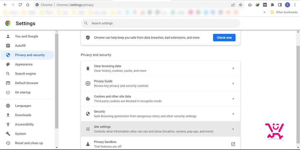 غیر فعال / فعال نمودن جاوا اسکریپت مرورگر Chrome,Mozila,Edge 2 Site Setting مرورگر کروم