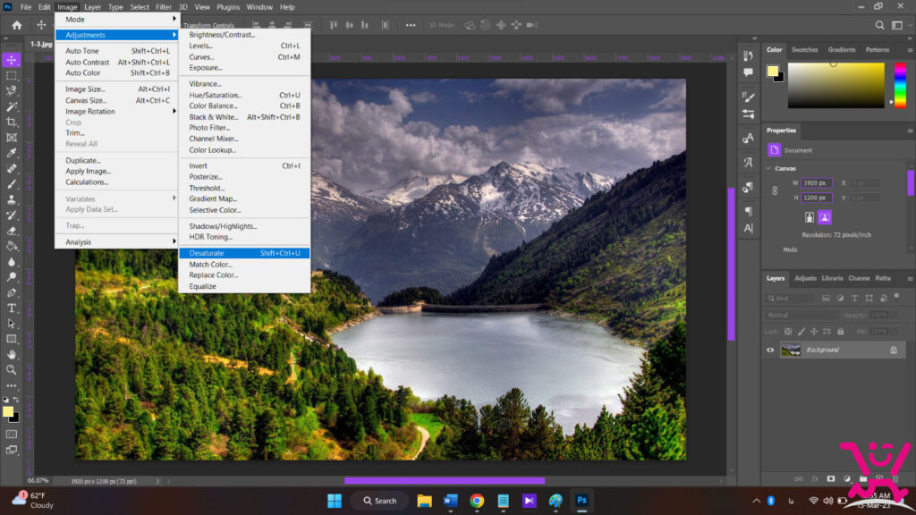 6 روش سیاه و سفید نمودن عکس رنگی در فتوشاپ 2 Desaturate، Ctrl + Shift + U