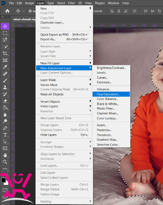 تغییر رنگ لباس در فتوشاپ + آموزش تصویری 3 new adjustment layer گزینه Hue/Saturation