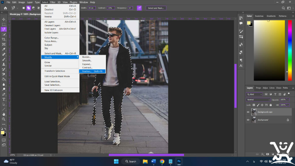 تار نمودن پس زمینه عکس تنها در 9 مرحله 4 Select> Modify> Feather
