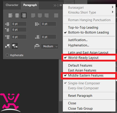 آموزش تایپ فارسی در فتوشاپ 4 رفع مشکل فارسی نویسی در Photoshop
