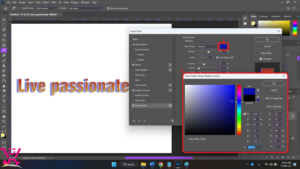 ایجاد سایه در فتوشاپ برای متن + آموزش تصویری 8 Drop Shadow