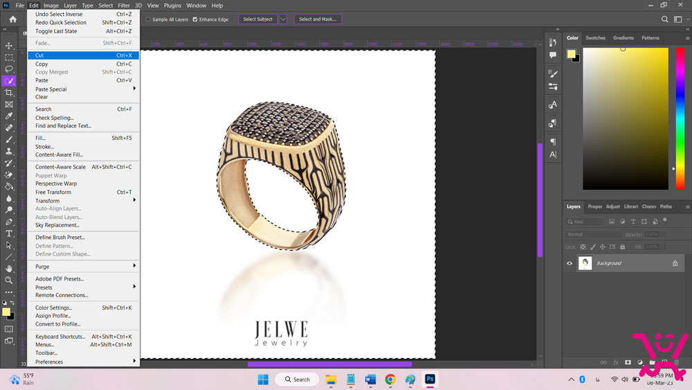 حذف پس زمینه عکس در فتوشاپ 5 منوی Edit > Cut