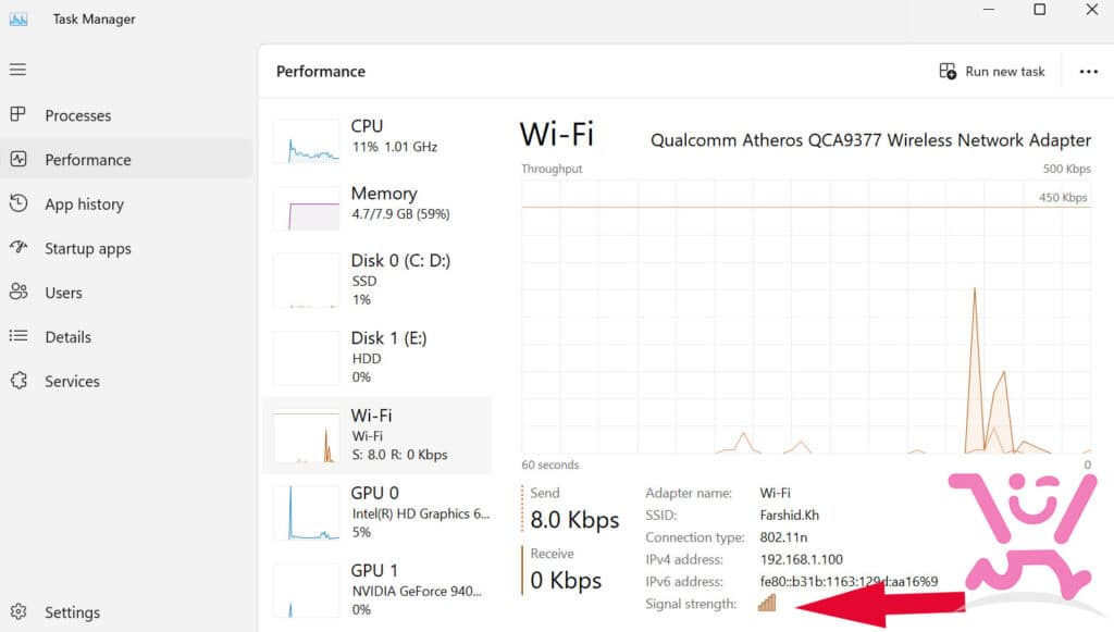 بررسی قدرت سیگنال Wi-Fi در ویندوز